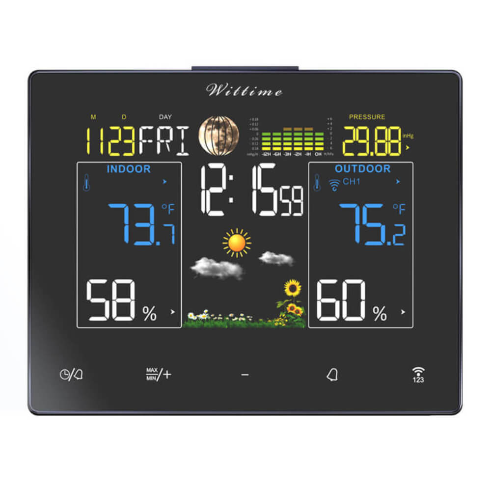 Wittime 2077 Weather Station, Wireless Indoor Outdoor Thermometer, Tem