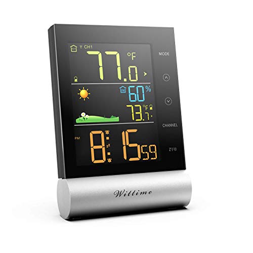 Wittime 2081 Weather Station Indoor Outdoor Thermometer Wireless  Temperature Humidity Monitor with HD Color Display and Outdoor Sensor