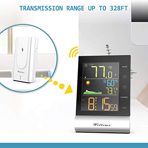 Wittime 2079 Indoor Outdoor Thermometer Wireless Temperature and Humidity  Monitor Inside Outside Thermometer for Home with Temp Sensor,hd lcd